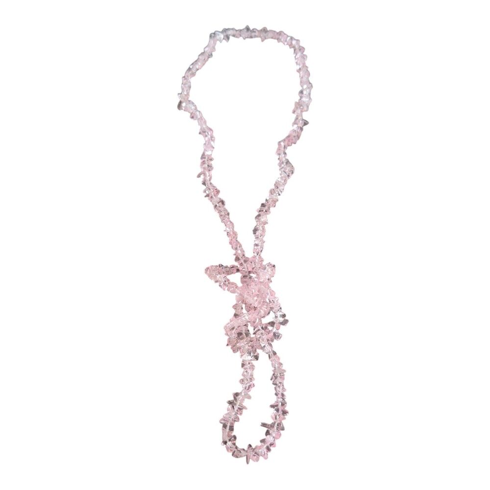 Pink Crystal Chip Lariat Rope Necklace Bohemian Casual Romantic